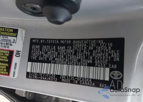 2017 Toyota Corolla Se from USA, damaged, VIN 2T1BURHE4HC819399